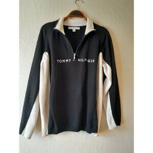 Vintage Tommy Hilfiger Womens Spell-Out Color Block Bling Polo Sweater 2XL